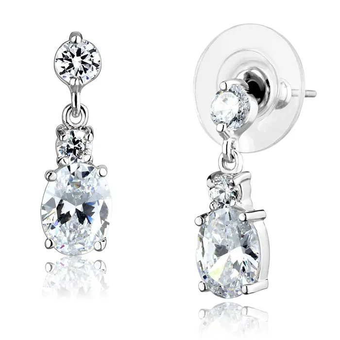 Alamode Earrings 3W1290 Rhodium Brass Earrings with AAA Grade CZ in Clear