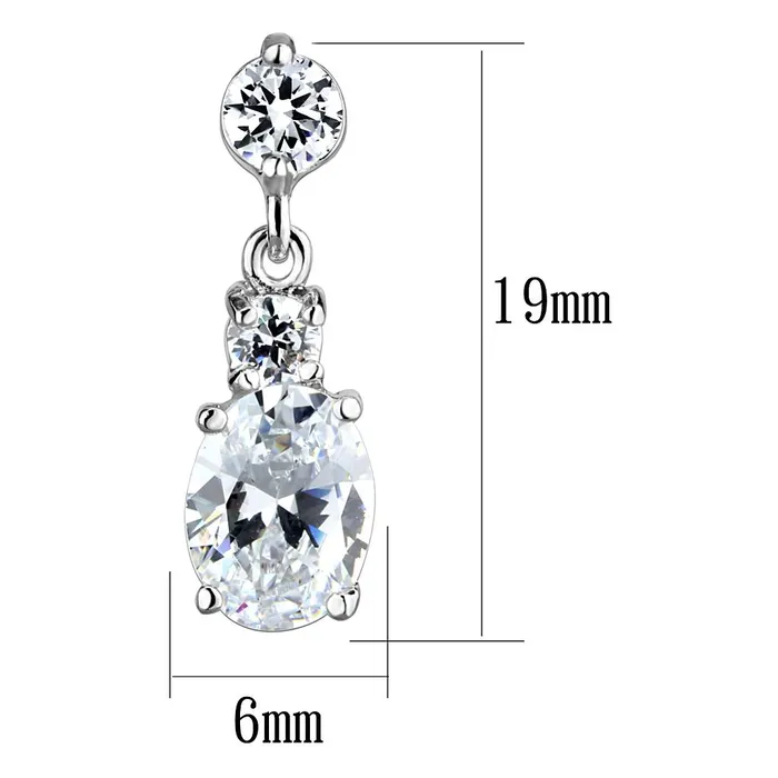 Alamode Earrings 3W1290 Rhodium Brass Earrings with AAA Grade CZ in Clear