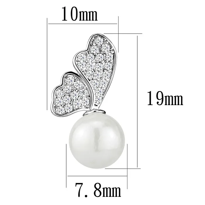 Alamode Earrings 3W1299 Rhodium Brass Earrings with Synthetic Pearl in White