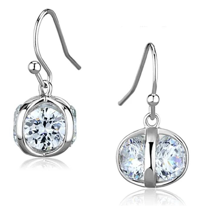 Alamode Earrings 3W644 Rhodium Brass Earrings with AAA Grade CZ in Clear
