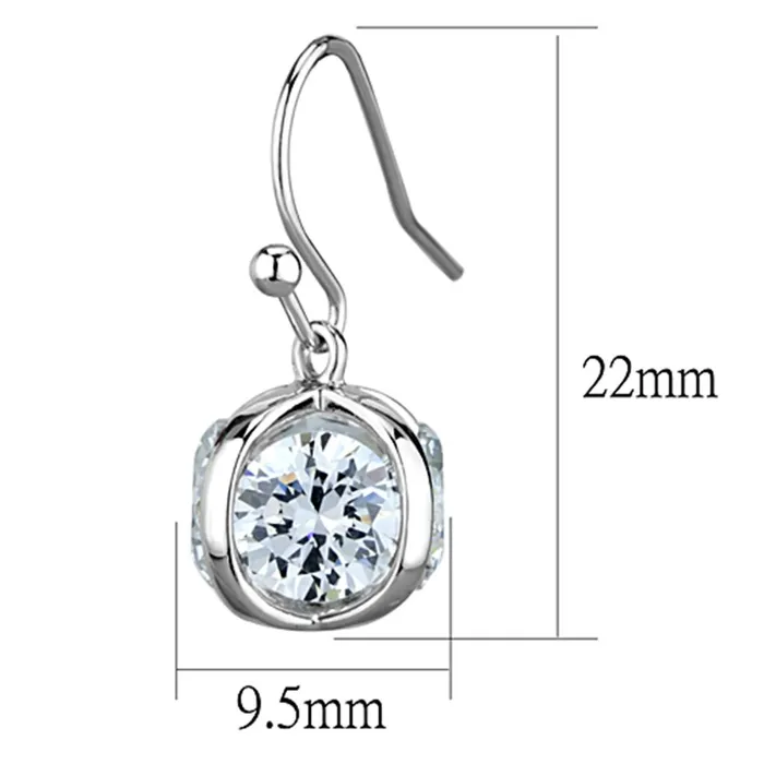 Alamode Earrings 3W644 Rhodium Brass Earrings with AAA Grade CZ in Clear