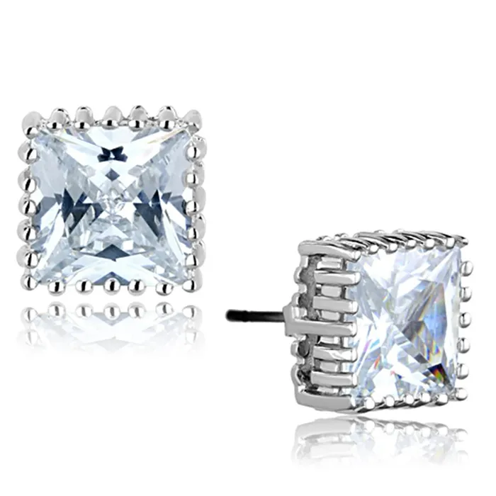 Alamode Earrings 3W700 Rhodium Brass Earrings with AAA Grade CZ in Clear