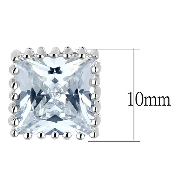 Alamode Earrings 3W700 Rhodium Brass Earrings with AAA Grade CZ in Clear