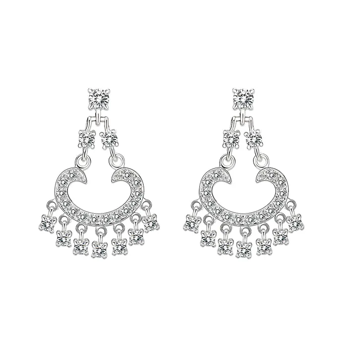 Alamode Earrings LO5S128 Sterling Silver Earrings With CZ Clear In High Polished No Plated