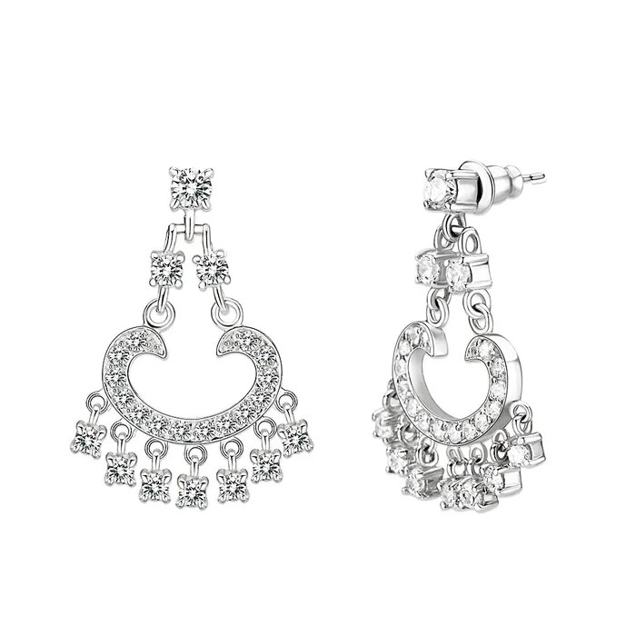 Alamode Earrings LO5S128 Sterling Silver Earrings With CZ Clear In High Polished No Plated