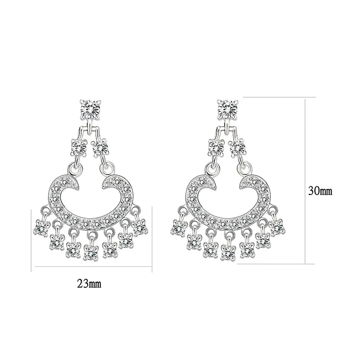 Alamode Earrings LO5S128 Sterling Silver Earrings With CZ Clear In High Polished No Plated