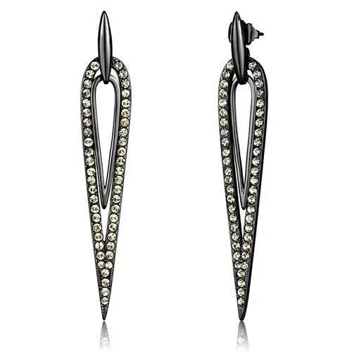 Alamode Earrings TK2634 IP Light Black IP Gun Stainless Steel Earrings with Top Grade Crystal in Smoky Topaz