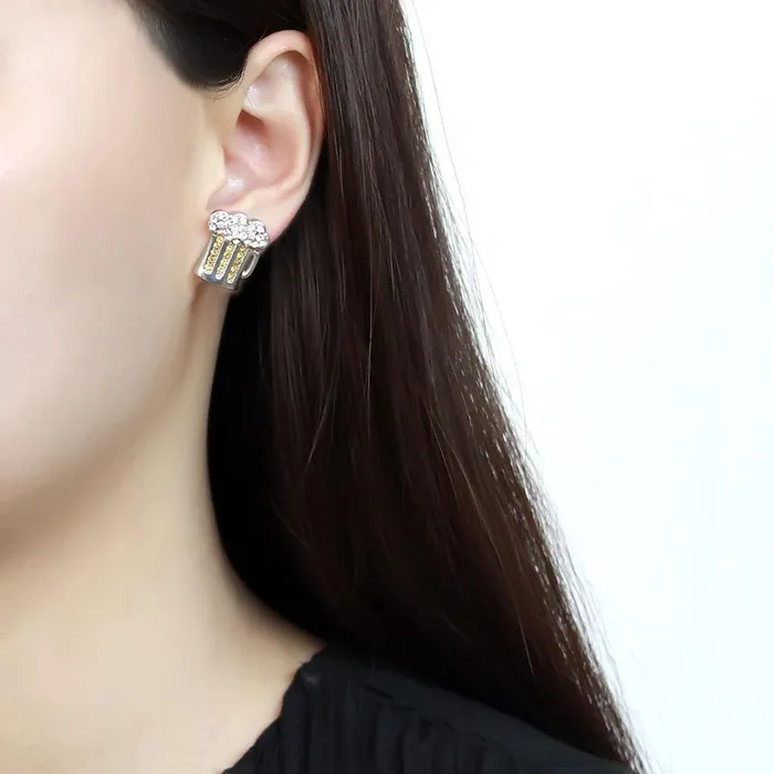 Alamode Earrings TK3658 High polished no plating Stainless Steel Earrings with Top Grade Crystal in Topaz