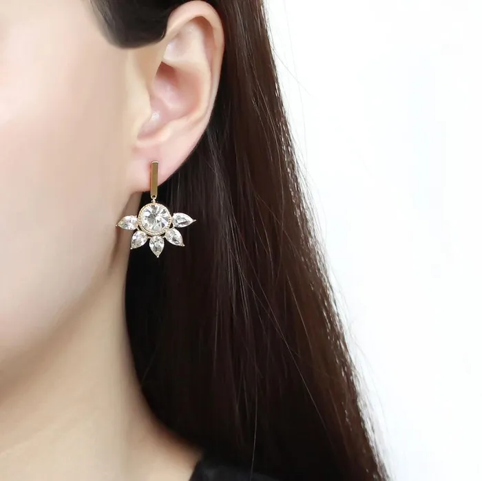 Alamode Earrings TK3661 IP GoldIon Plating Stainless Steel Earrings with Top Grade Crystal in Clear