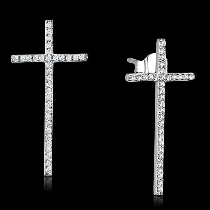 Alamode Earrings TS440 Rhodium 925 Sterling Silver Earrings with AAA Grade CZ in Clear