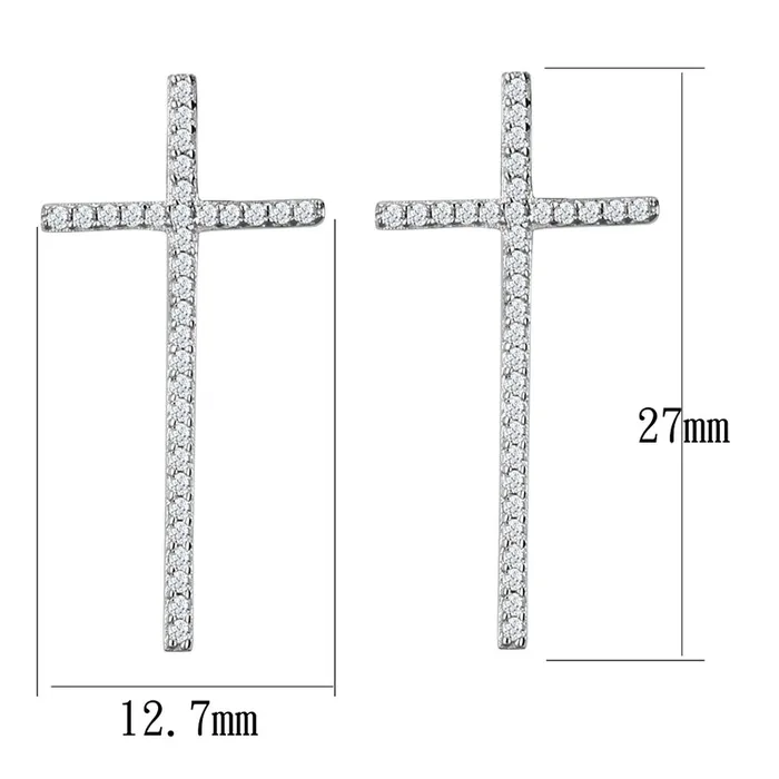 Alamode Earrings TS440 Rhodium 925 Sterling Silver Earrings with AAA Grade CZ in Clear