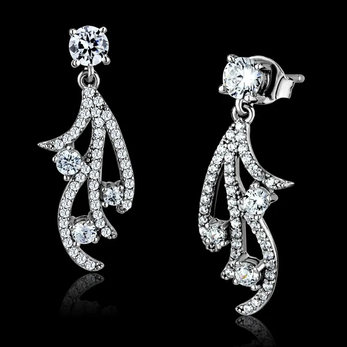 Alamode Earrings TS495 Rhodium 925 Sterling Silver Earrings with AAA Grade CZ in Clear