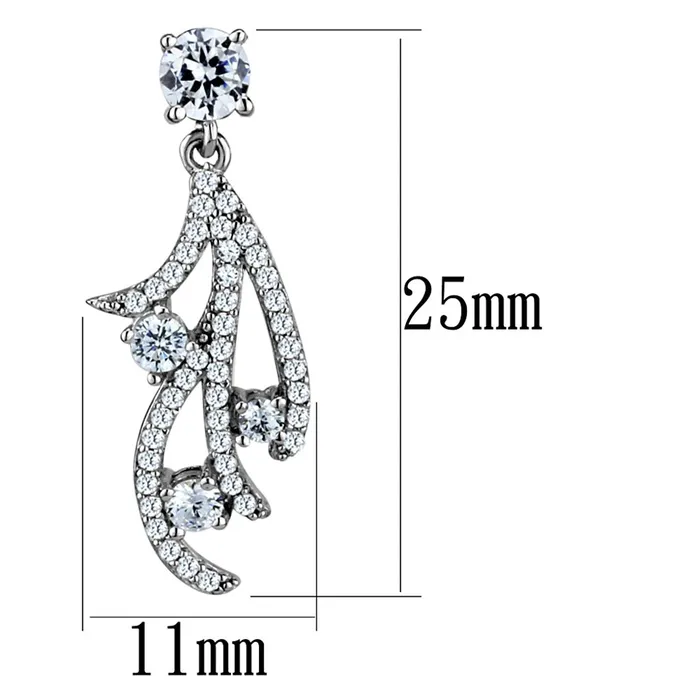 Alamode Earrings TS495 Rhodium 925 Sterling Silver Earrings with AAA Grade CZ in Clear