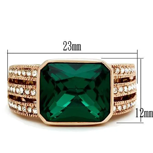 Alamode GL240 IP Rose GoldIon Plating Brass Ring with Synthetic Synthetic Glass in Blue Zircon Rings
