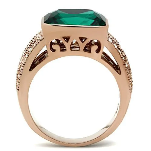 Alamode GL240 IP Rose GoldIon Plating Brass Ring with Synthetic Synthetic Glass in Blue Zircon Rings