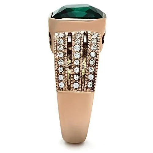 Alamode GL240 IP Rose GoldIon Plating Brass Ring with Synthetic Synthetic Glass in Blue Zircon Rings