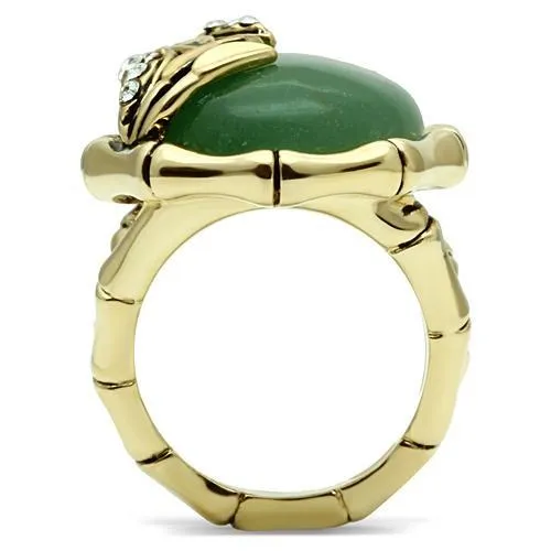 Alamode LO2609 Gold Brass Ring with SemiPrecious Jade in Emerald Rings