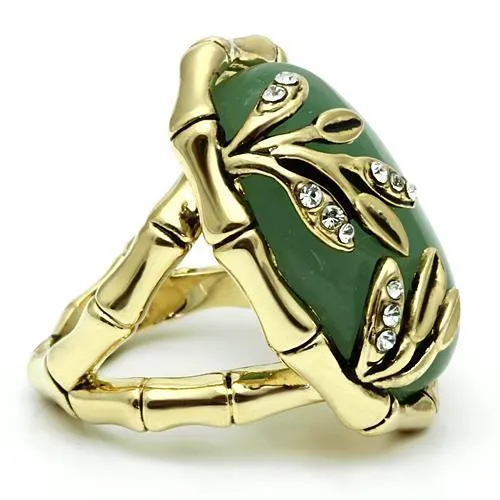 Alamode LO2609 Gold Brass Ring with SemiPrecious Jade in Emerald Rings