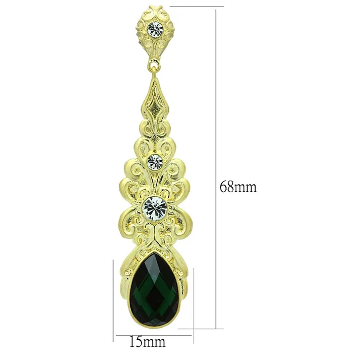 Alamode LO3669 Gold Brush Brass Earrings with Synthetic Synthetic Glass in Emerald Earrings
