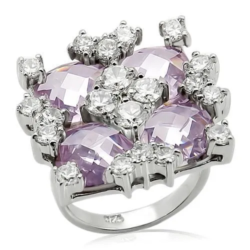 Alamode LOS197 Rhodium 925 Sterling Silver Ring with AAA Grade CZ in Light Amethyst Rings