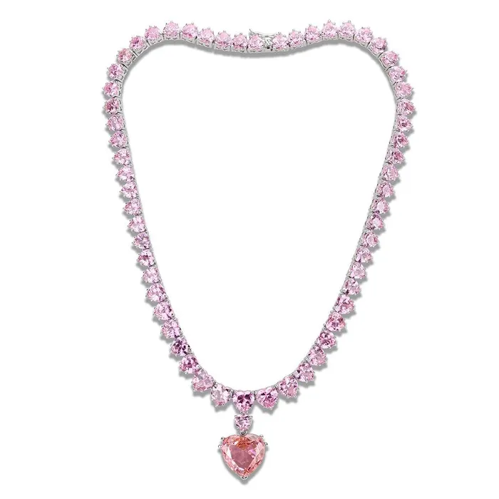 Alamode Necklaces LO4705 Rhodium Brass Necklace with AAA Grade CZ in Rose