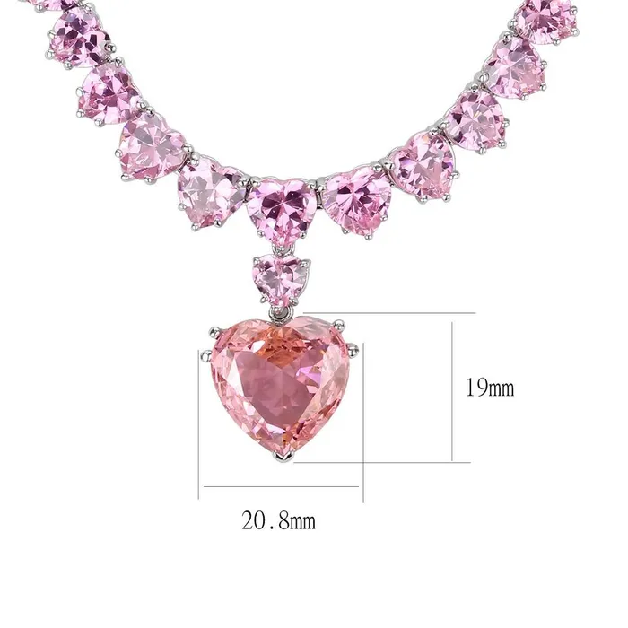 Alamode Necklaces LO4705 Rhodium Brass Necklace with AAA Grade CZ in Rose