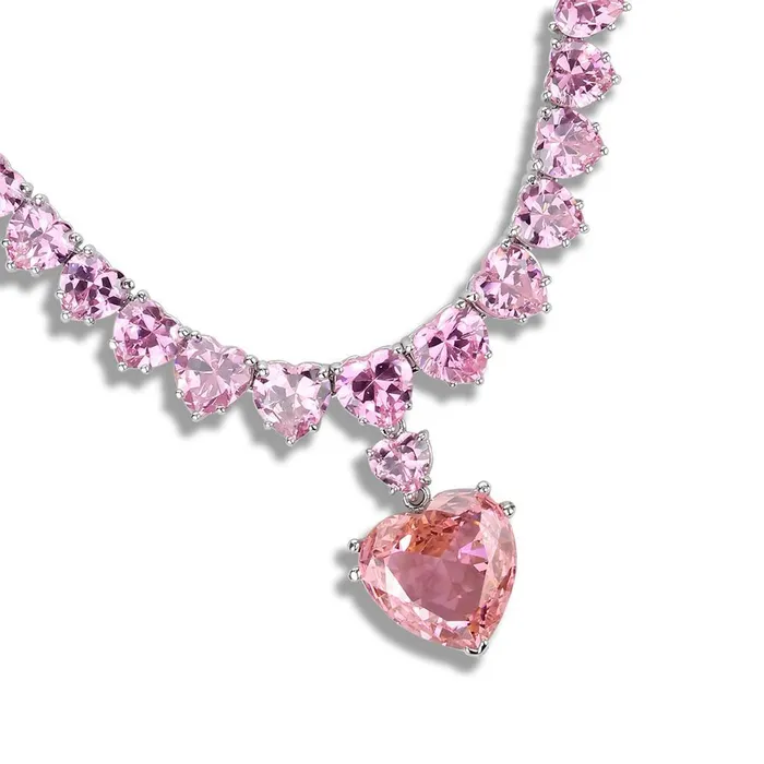 Alamode Necklaces LO4705 Rhodium Brass Necklace with AAA Grade CZ in Rose
