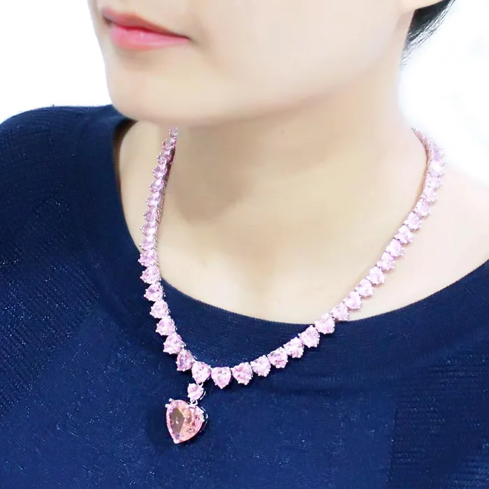 Alamode Necklaces LO4705 Rhodium Brass Necklace with AAA Grade CZ in Rose