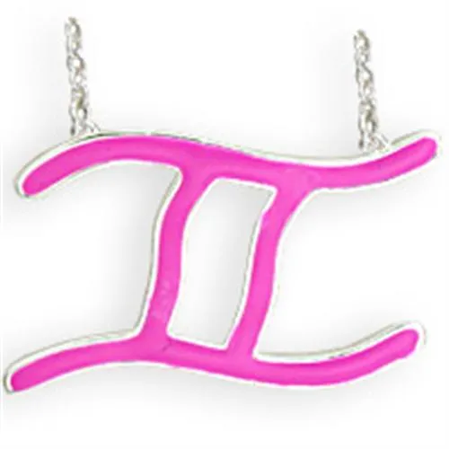 Alamode Necklaces SNK10PINK Silver Brass Chain Pendant with Epoxy in Rose