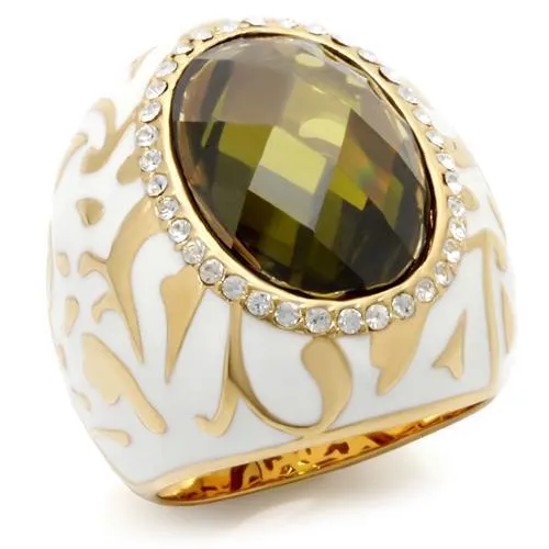 Alamode Rings 0W200 Gold Brass Ring with AAA Grade CZ in Olivine color