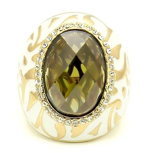 Alamode Rings 0W200 Gold Brass Ring with AAA Grade CZ in Olivine color
