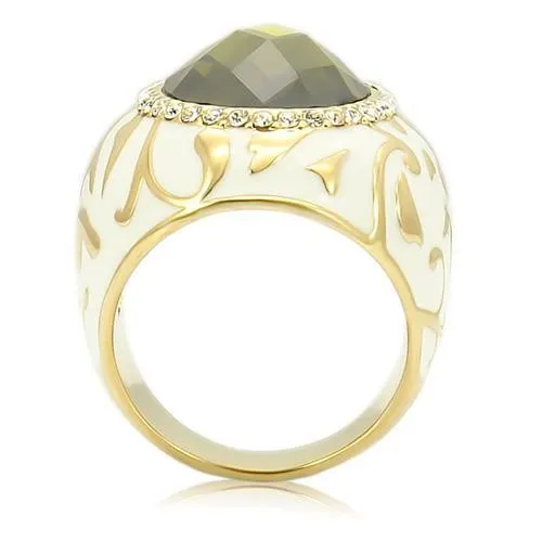 Alamode Rings 0W200 Gold Brass Ring with AAA Grade CZ in Olivine color