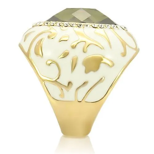 Alamode Rings 0W200 Gold Brass Ring with AAA Grade CZ in Olivine color