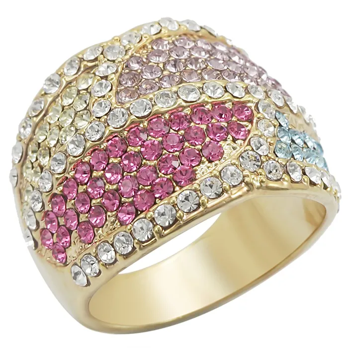 Alamode Rings 1W053 Gold Brass Ring with Top Grade Crystal in Multi Color