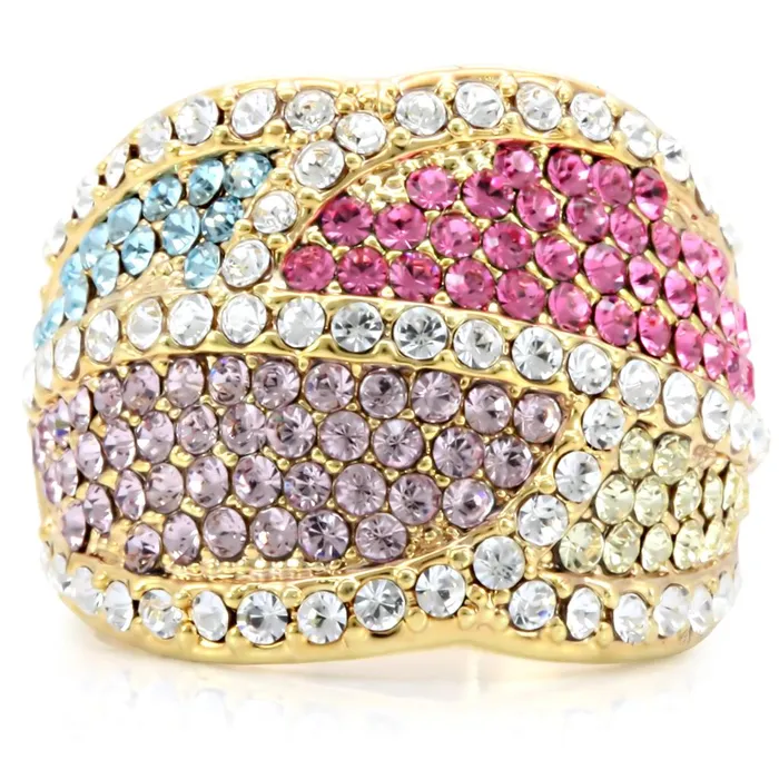 Alamode Rings 1W053 Gold Brass Ring with Top Grade Crystal in Multi Color