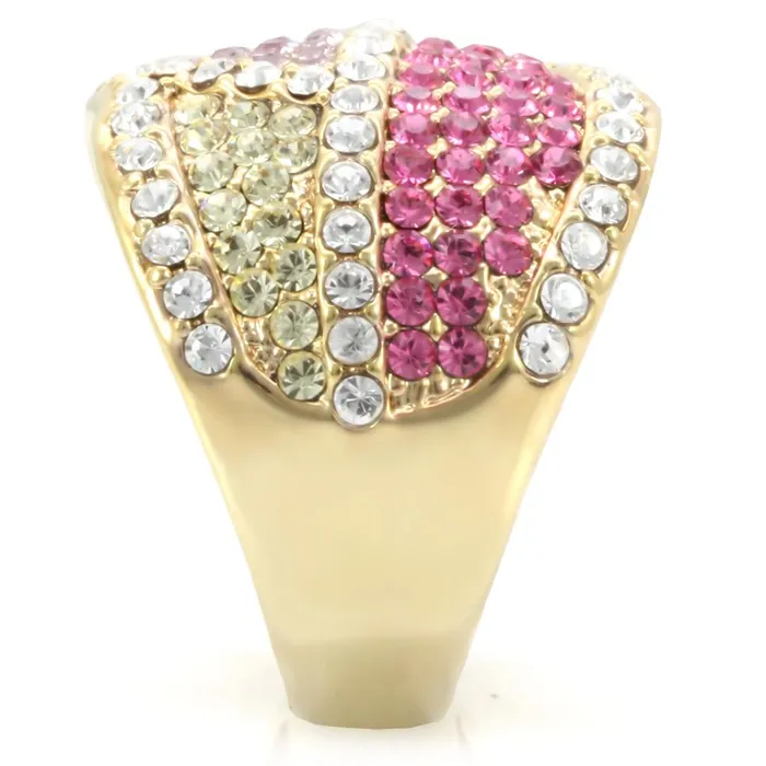 Alamode Rings 1W053 Gold Brass Ring with Top Grade Crystal in Multi Color