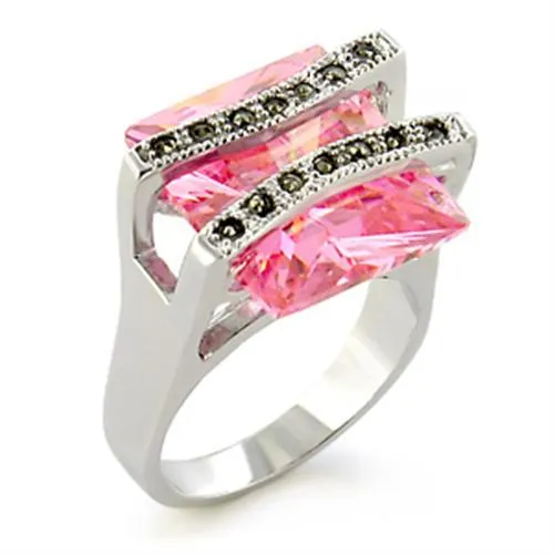 Alamode Rings 37623 Antique Tone 925 Sterling Silver Ring with AAA Grade CZ in Rose