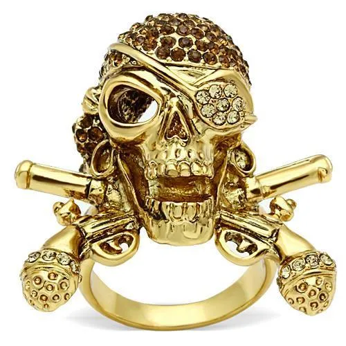 Alamode Rings 3W004 Gold White Metal Ring with Top Grade Crystal in Smoked Quartz
