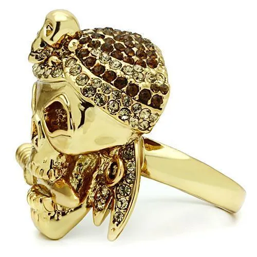 Alamode Rings 3W012 Gold White Metal Ring with Top Grade Crystal in Smoked Quartz