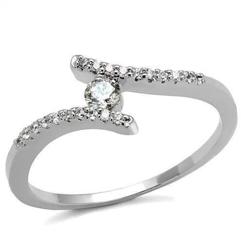 Alamode Rings 3W1237 Rhodium Brass Ring with AAA Grade CZ in Clear