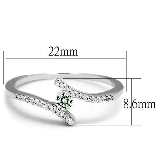 Alamode Rings 3W1237 Rhodium Brass Ring with AAA Grade CZ in Clear