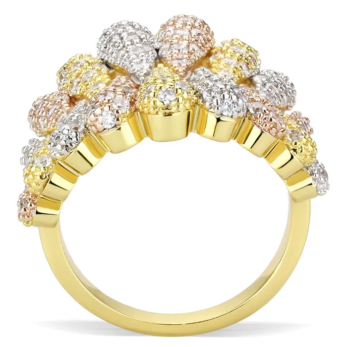 Alamode Rings 3W1462 Tricolor Brass Ring with AAA Grade CZ in Clear
