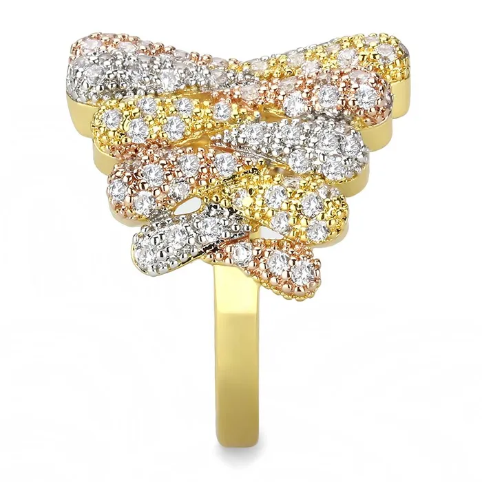 Alamode Rings 3W1462 Tricolor Brass Ring with AAA Grade CZ in Clear