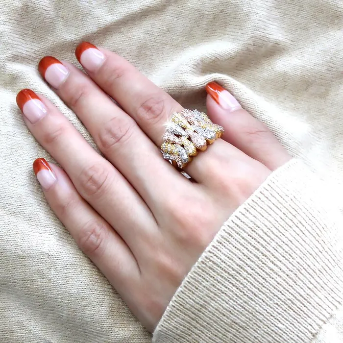 Alamode Rings 3W1462 Tricolor Brass Ring with AAA Grade CZ in Clear