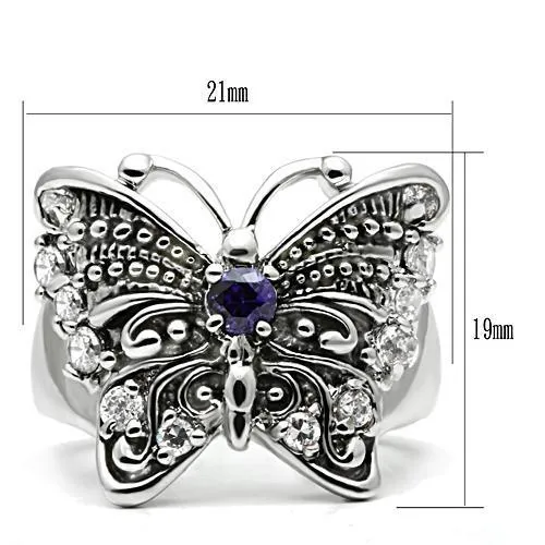 Alamode Rings 3W204 Rhodium Brass Ring with AAA Grade CZ in Amethyst
