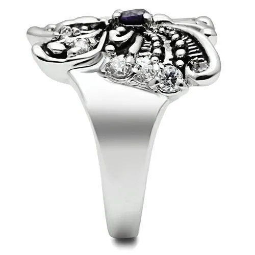 Alamode Rings 3W204 Rhodium Brass Ring with AAA Grade CZ in Amethyst