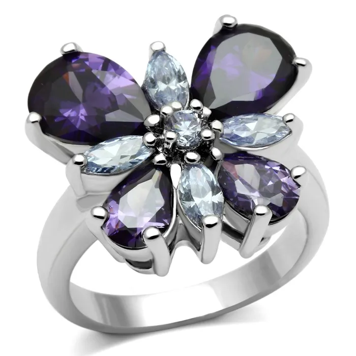 Alamode Rings 3W254 Rhodium Brass Ring with AAA Grade CZ in Multi Color