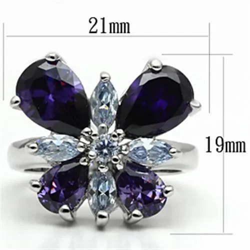 Alamode Rings 3W254 Rhodium Brass Ring with AAA Grade CZ in Multi Color