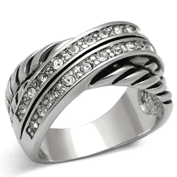 Alamode Rings 3W311 Rhodium Brass Ring with Top Grade Crystal in Clear