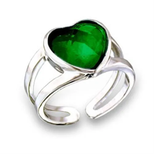 Alamode Rings 411801 Rhodium Brass Ring with Top Grade Crystal in Emerald